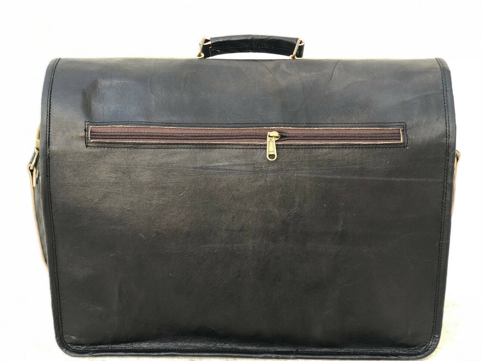 18" Black Leather Messenger Men Shoulder Laptop Satchel Briefcase Vintage Bag 24Hr Smart